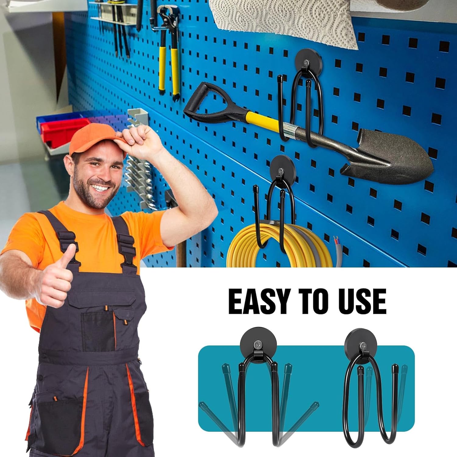Magnetic Hooks, Adjustable Heavy Duty Magnetic Hook, Utility Magnetic Extension Cord Organizer for Power Drill,Garden Tools, Hose,Pegboard,Garage, Workshop (4PCS 20 Pounds)
