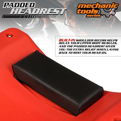 Miniatura 6 de M-AUTO Enredadera de plástico con ruedas para garaje con reposacabezas acolchado, 36 pulgadas, peso ligero, carro mecánico con bandejas de