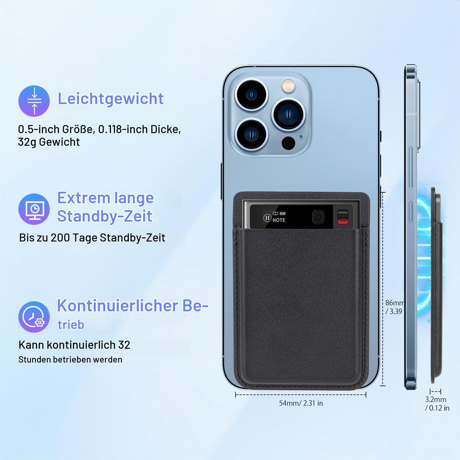 KI Diktiergerät mit Transkription, 64 GB, 81 Sprachen