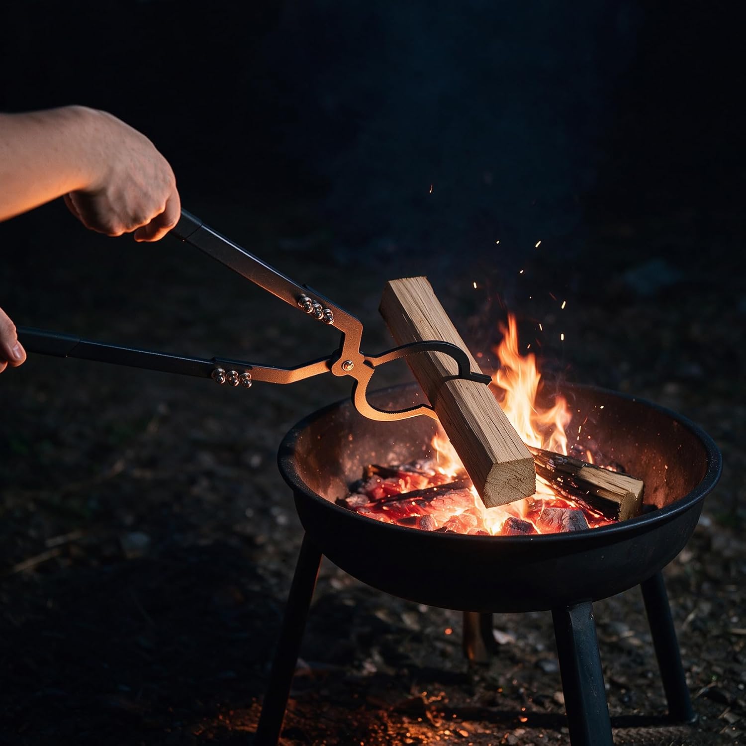 41" Heavy Duty Firewood Tongs Log Grabber, Portable Scissor Shape Serrated Fire Pit Tool for Indoor Fireplaces, Outdoor Campfires & Bonfires