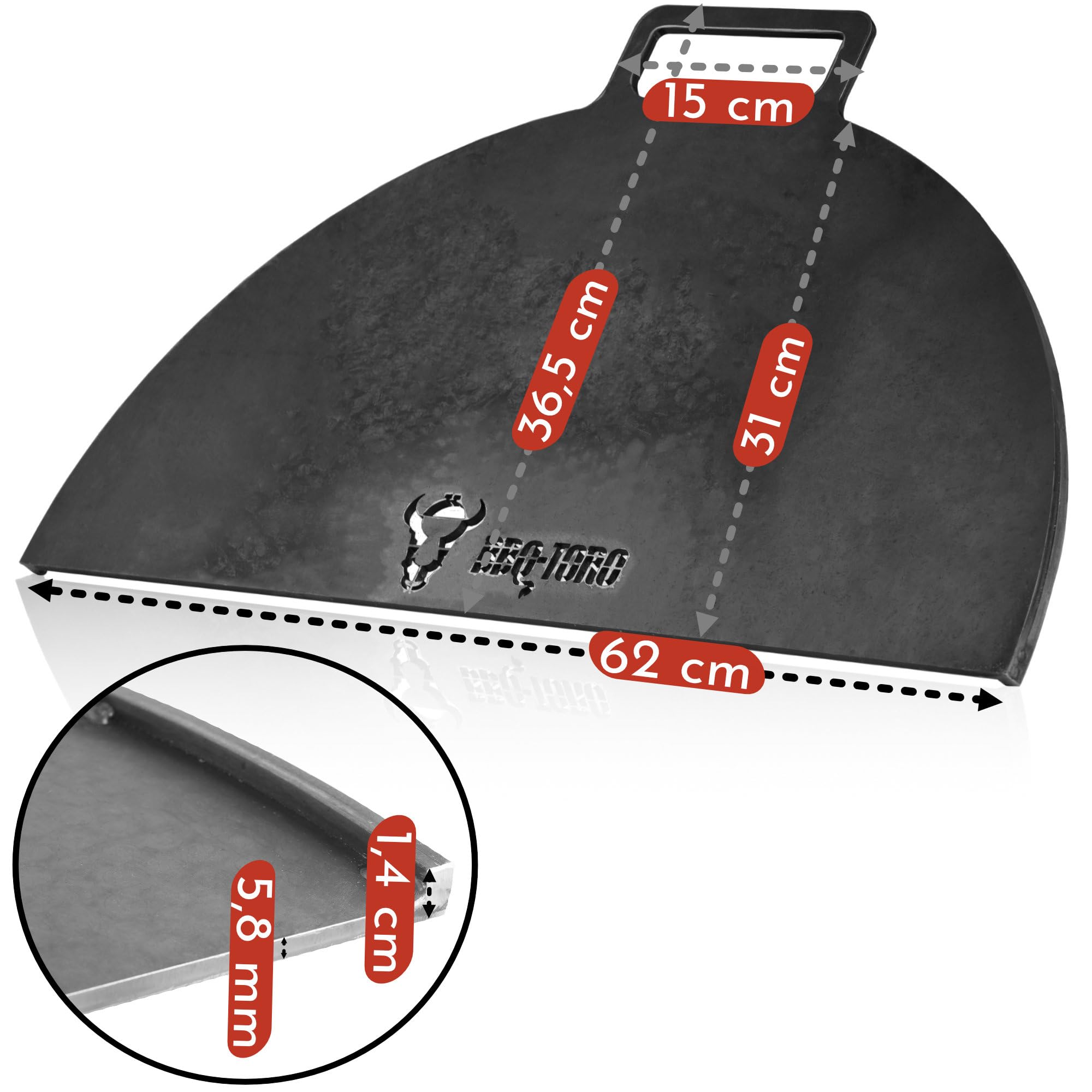 BBQ-Toro Plancha de acero al carbono para braseros de 60 cm de diámetro, semicircular con asa, color gris, accesorio para brasero, placa de fuego, parrilla, barril de fuego, accesorios, barril de