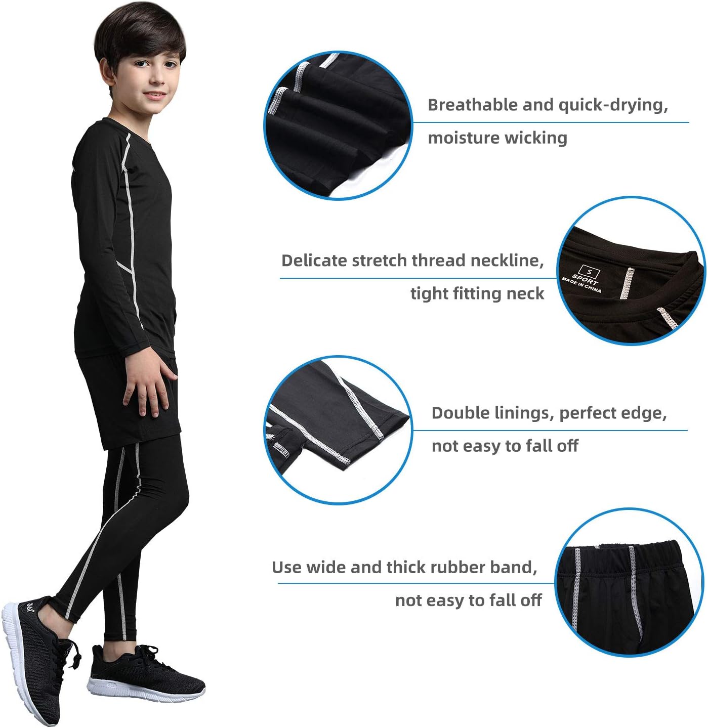 2/3/4 Pcs Boys Girls Base Layer Athletic Compression Leggings and Shirts Thermal Underwear Set Running Pants Tights - Image 4