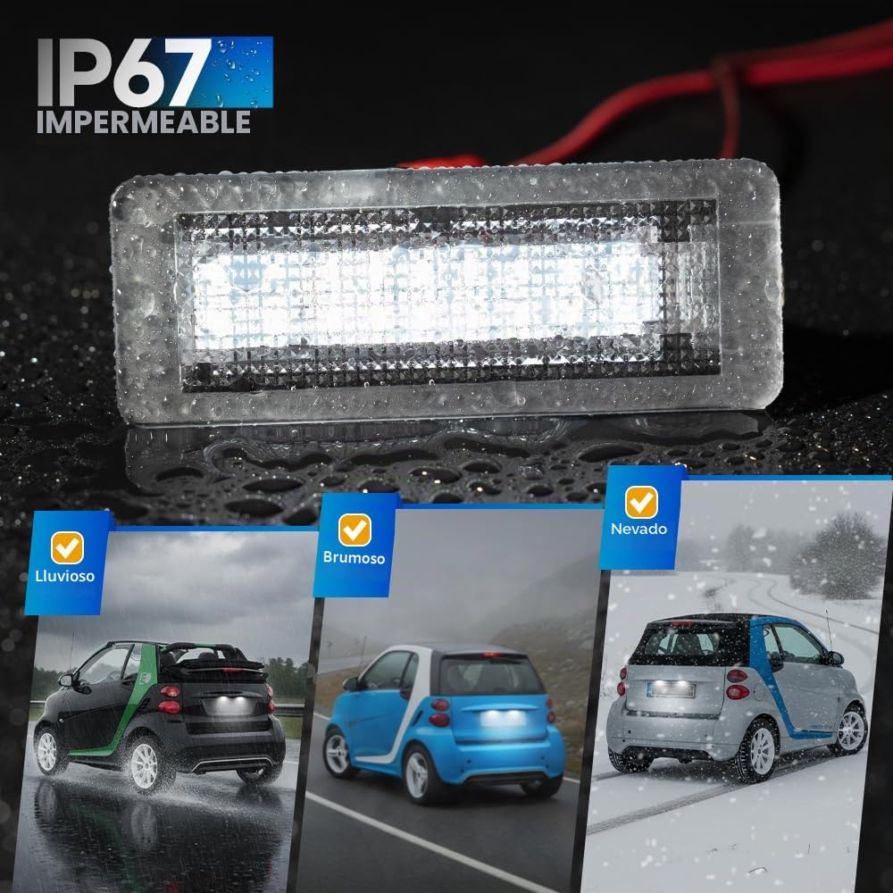 2 luces LED para matrícula compatibles con Mercedes Smart Fortwo 451 2007-2014 Smart Fortwo 450 1998-2007 luces LED para matrícula de coche