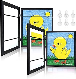 Kid Art Frame, 8.5x11 Front Opening Kid Artwork Frame Changeable, Drawing Display Storage Frame for Wall, 2 Pack Shadowbox Hold 50Pcs for Children Art Project 3D Picture Crafts Hanging Art