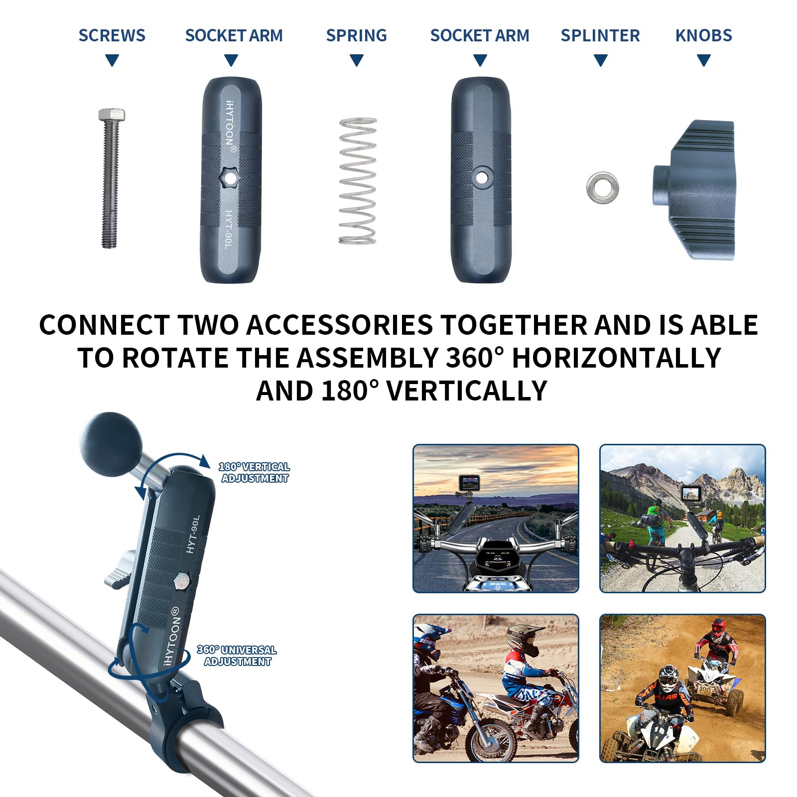 Bras Double Rotule Aluminium RAM Mount B Size 60 Mm – Support Pivotant Solide Pour Téléphone, GPS, GoPro, Moto, Vélo