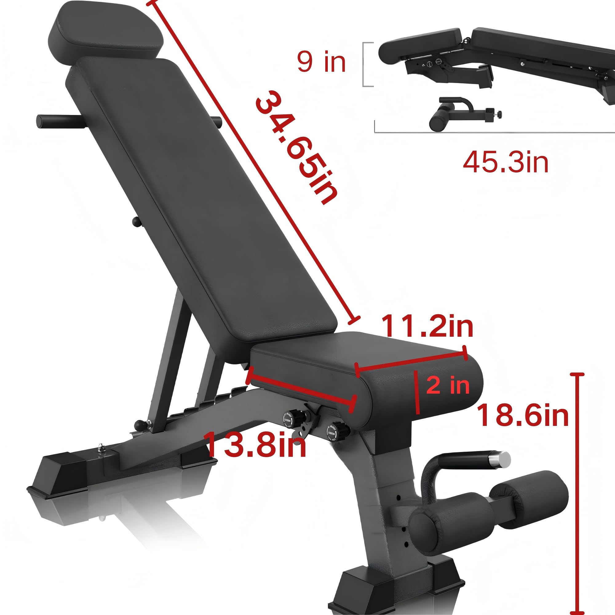 1300 LB Weight Bench With Headrest Heavy Capacity | 9-4-4 90° Adjustable Incline Decline Exercise Chair for Home Gym More Stable and Durable | Foldable Training Lifting Bench | Dragon Flag Handle for Abdominal Arm Workout 2025 New Version