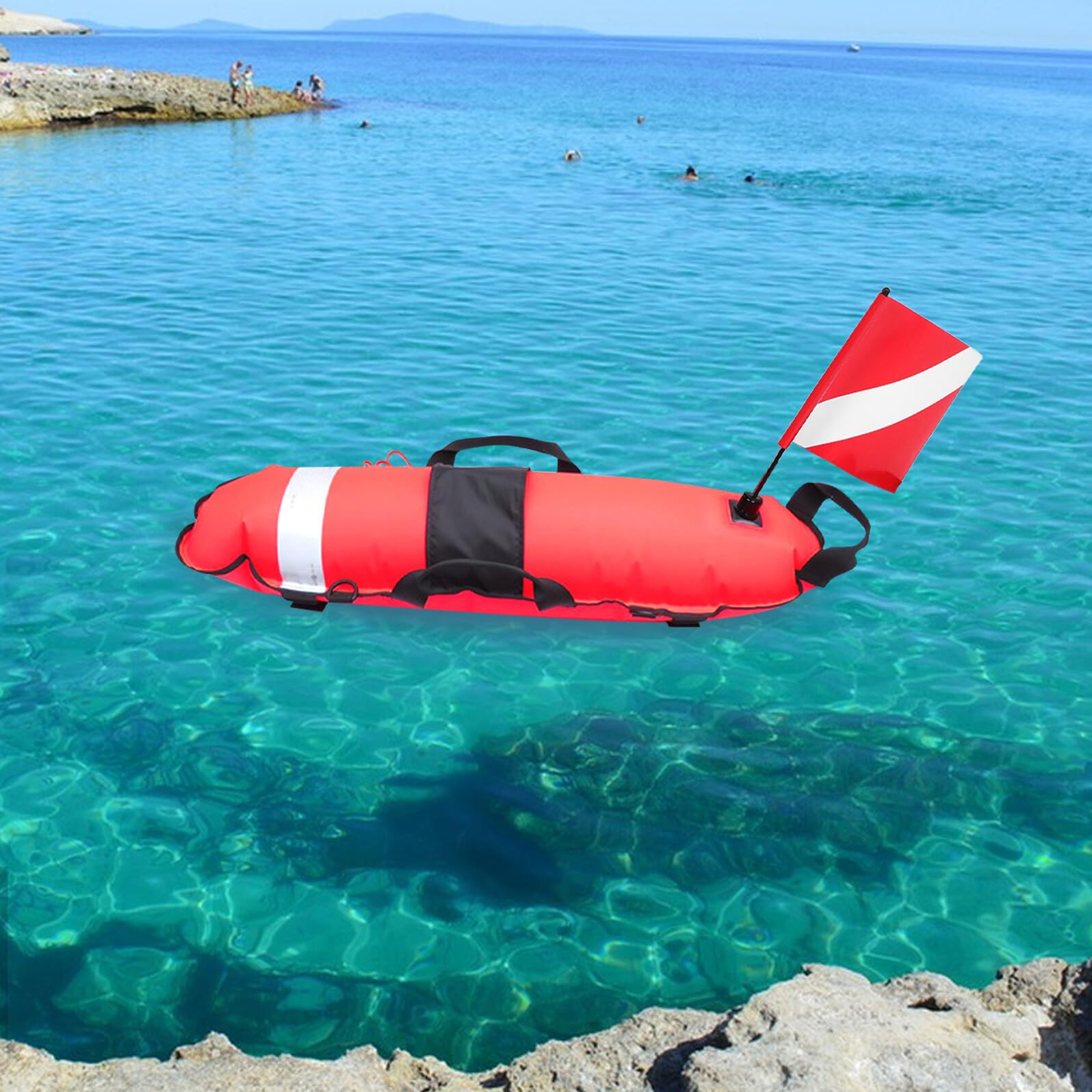 Aufblasbare Tauchboje mit Tauchflagge, Rote Nylonboje