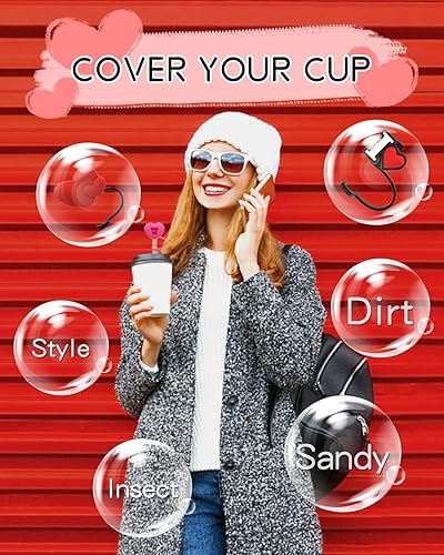 Miniatura 4 de Tapas de paja con forma de corazón de 0.394 pulgadas, 4 piezas de adornos de silicona compatibles con vasos Stanley de 30 y 40 onzas, bonitas tapas