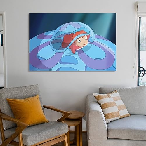 Miniatura 6 de Ponyo on The Cliff - Pósteres estéticos kawaii de películas de anime, decoración de dormitorio infantil (2) pinturas artísticas en lienzo,
