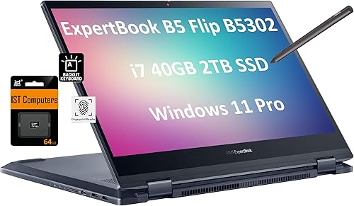 ASUS ExpertBook B5 Flip - Laptop empresarial 2 en 1 (pantalla táctil FHD OLED de 13.3 pulgadas, Intel Core i7-1165G7, 40 GB de RAM, SSD de 2 TB,