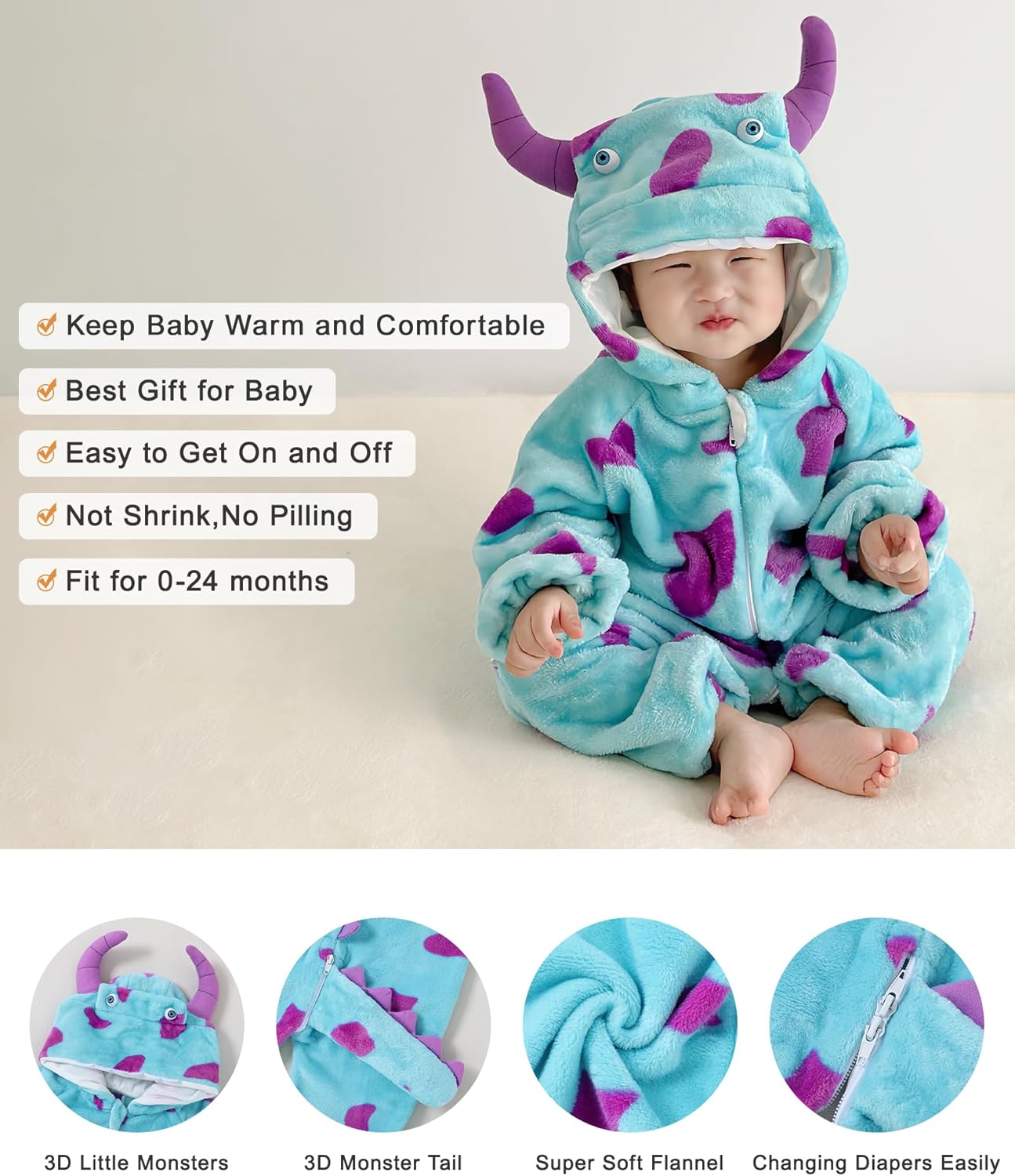 Baby Romper Winter Flannel Animal Onesie Outfit Infant Boys Girls Clothes Newborn Bodysuit Jumpsuit