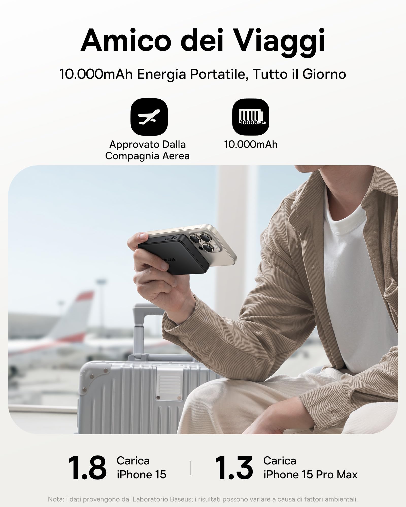 Baseus Magsafe Power Bank, Qi2 Magsafe Powerbank 10000mAh, 15W Batteria Esterna Wireless Magnetica, Mini Power Bank USB-C PD 22.5W Carica Veloce, Batteria Esterna per iPhone 17/16/15/14/13/12, Nero