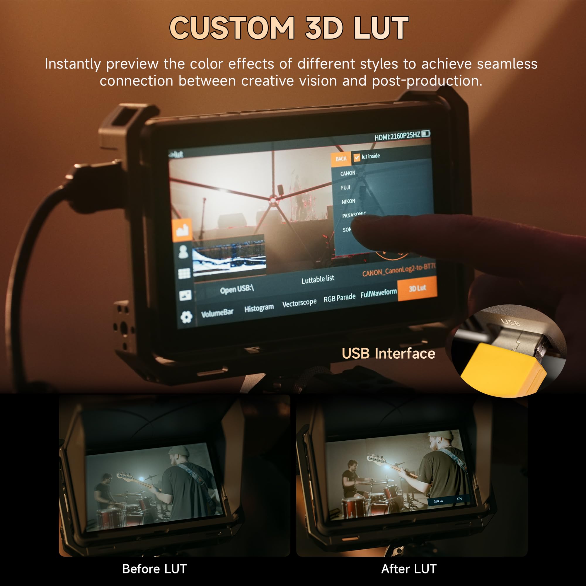 VILTROX DC-X2 2000 Nit Monitor da campo per fotocamera, 6 pollici 4K HDMI Loop in/Out 3D Lut Full Waveform 1920X1080 HD IPS Touchscreen DSLR Monitor video per fotocamera con parasole 2200mAh Batteria