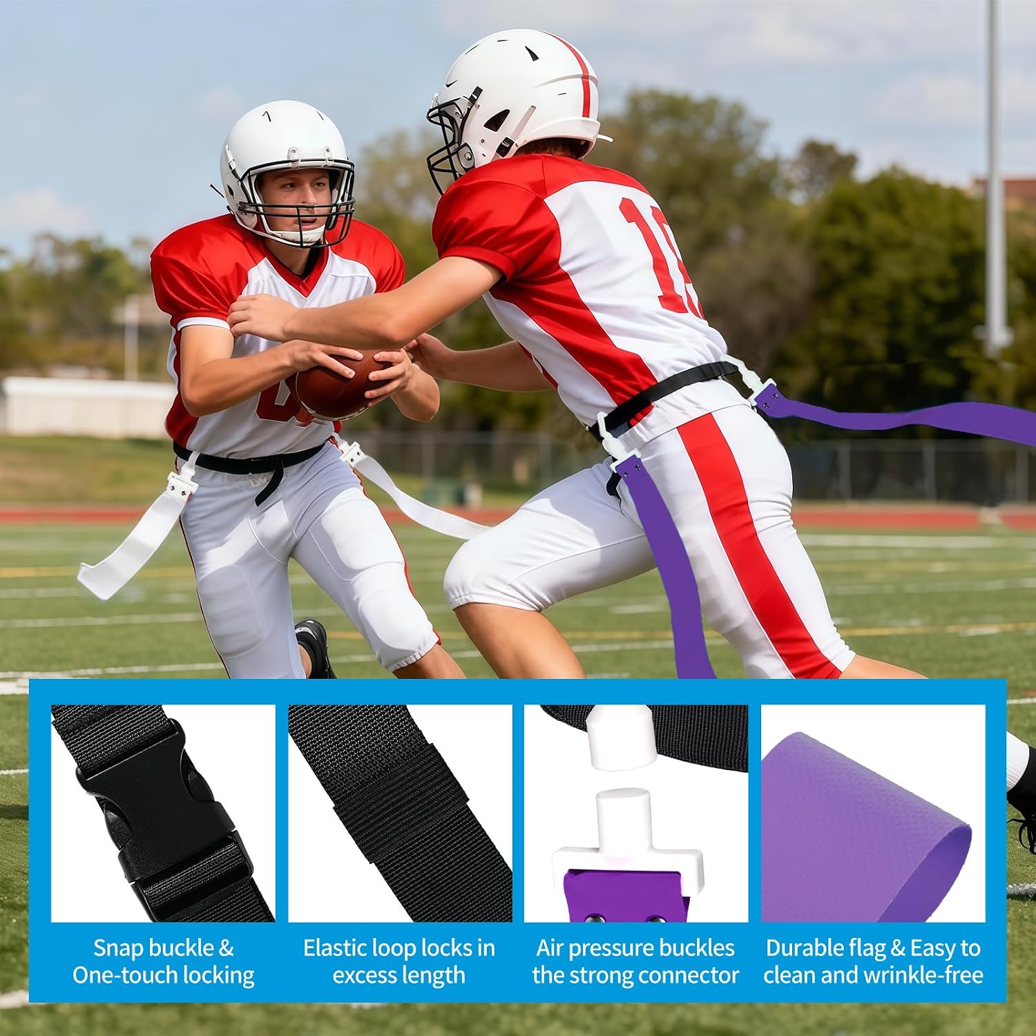 Flag Football Belts, 14 Player Adjustable Flag Football Set with 28 Flags for Youths Adults - Fits Up to 22-46" Waist