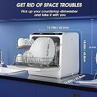 Vista 2 de AIRMSEN AE-TDQR03 - Lavavajillas portátil para encimera, mini lavavajillas compacto con tanque de agua integrado de 5 litros y función de secado al