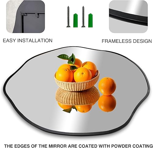 Miniatura 5 de POZINO Espejo de forma irregular, espejos asimétricos de 16 pulgadas, moderno espejo redondo festoneado, espejos ondulados decorativos para baño,