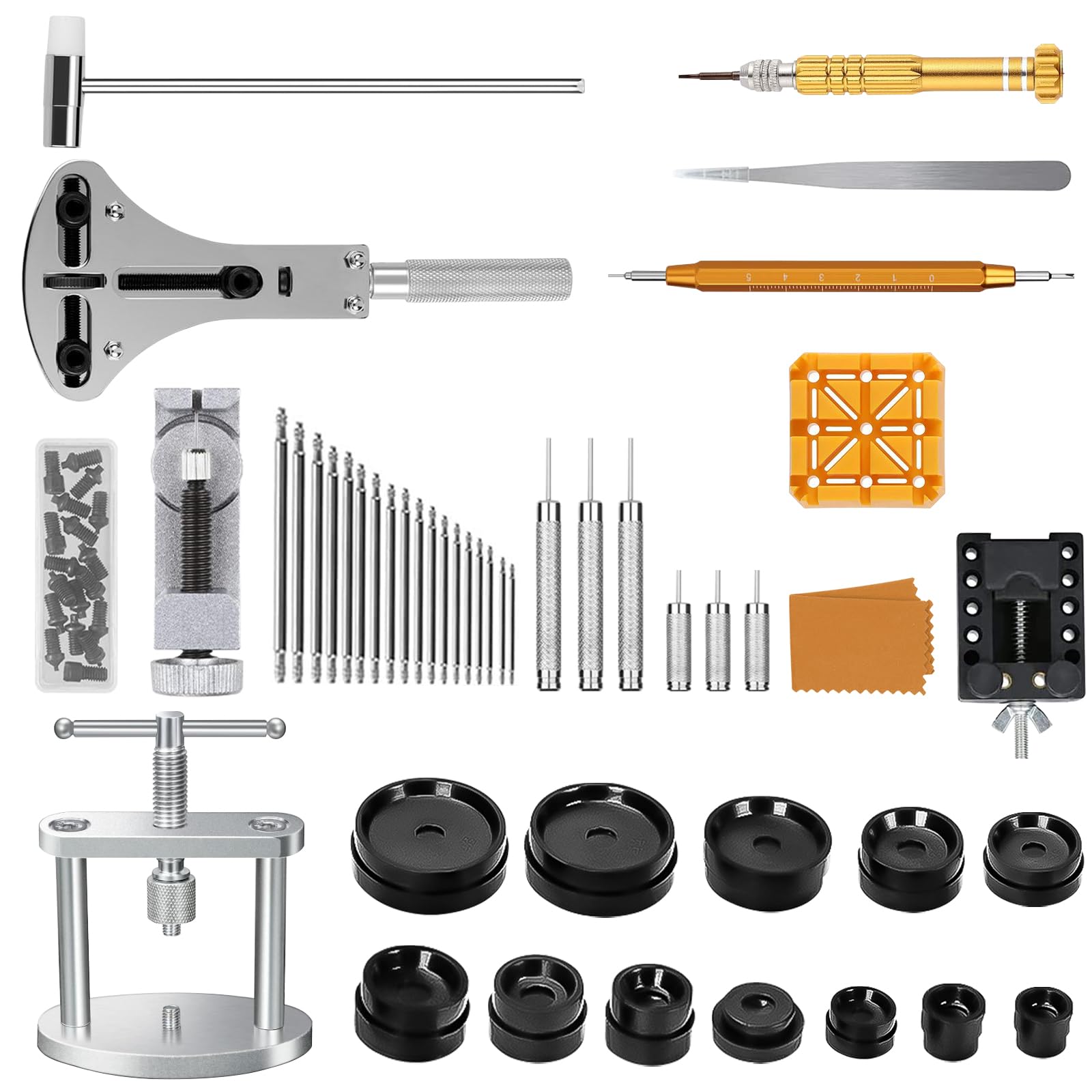 Uhrenwerkzeug Set Uhrenpresse Uhren Reparatur Uhrendeckel öffner | Einpresswerkzeug Schraubendreh Uhrenwerkzeug Batteriewechsel Gehäuseschließer Uhr Reparatur Werkzeug mit 12 Druckplatten