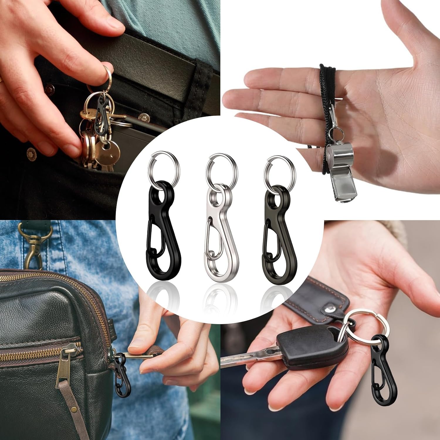 24 Sets Mini Carabiner Clip, Small Carabiner Clip Metal Spring Snap Hooks with 24PCS Double Loops, 1 Inch Mini Paracord Hanging Clips for Camera Strap, Flashlight, Key Chain, 3 Colors - Image 7