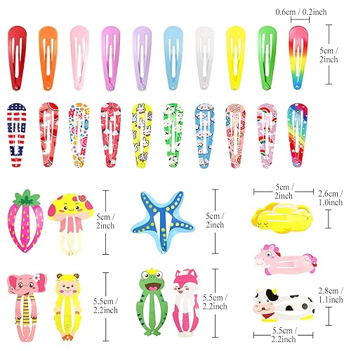 Miniatura 6 de Funtopia - 100 pinzas para el cabello, lindas pinzas para mujeres, adolescentes, niñas, niños, coloridas, sin deslizamientos, de metal, frutas,