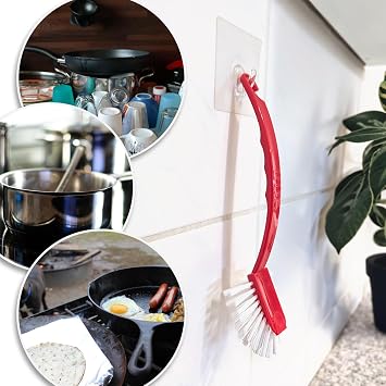 COM-FOUR ® Set of 6 Dish Brush Scrub Brush Black White Red (06 pieces - Mix 2)
