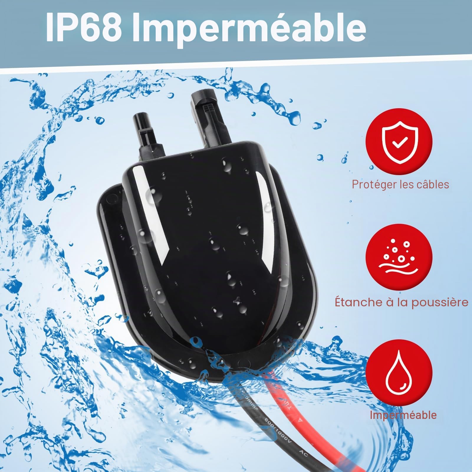 Passe-câble solaire, Passe Toit Etanche Panneau Solaire avec 300 cm Câble pour Camping Car, Caravane et Bateau, Pièces et Accessoires pour Camping Car, connecteur de câble double entrée de câble