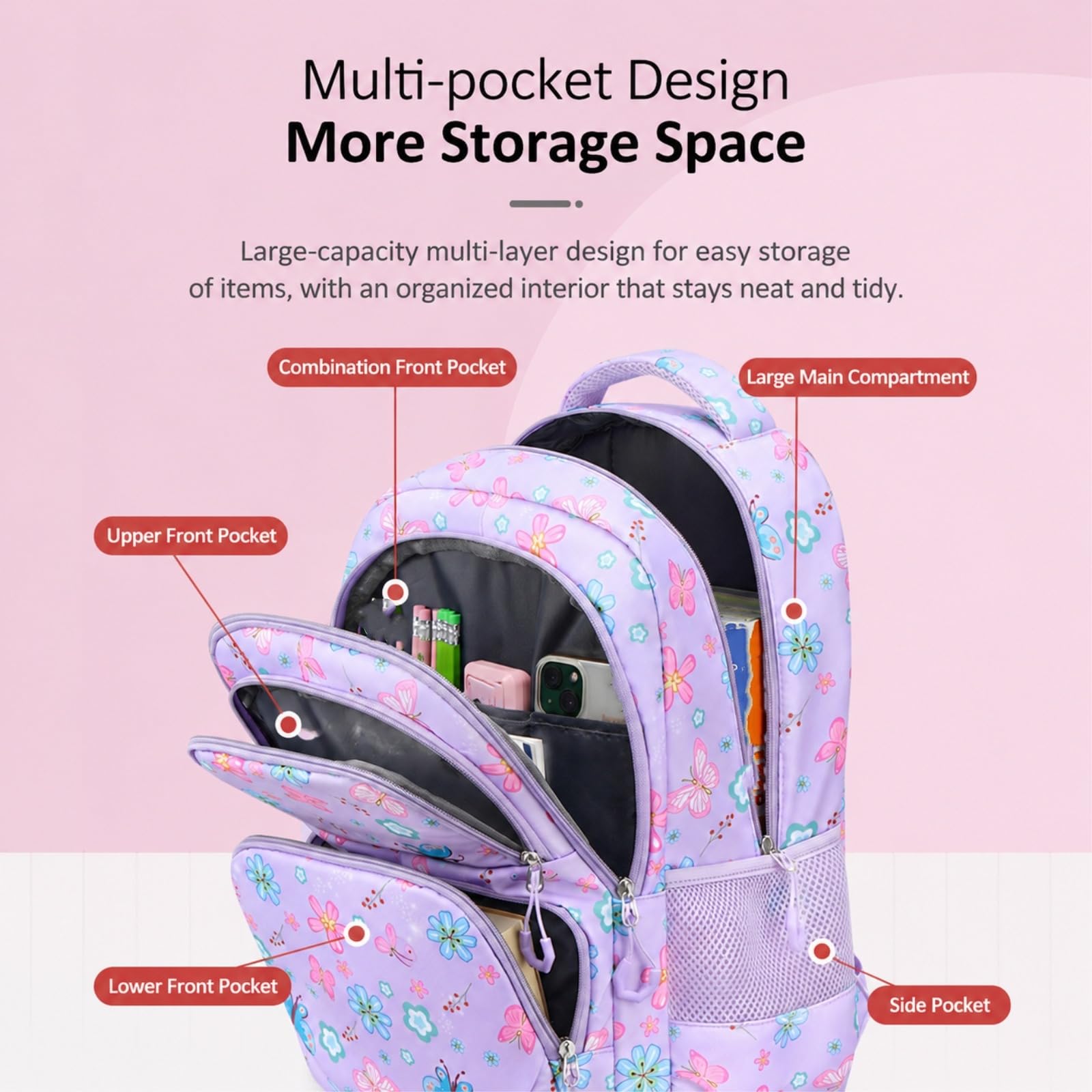 Zaino 3 Pezzi Colore Casual Set più Tasche Collegio All'aperto Camping Borsa di Viaggio Viaggio-Purple 3pcs