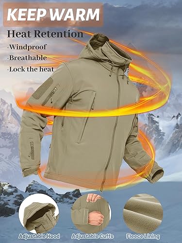 Miniatura 2 de TACVASEN Chaqueta táctica impermeable para hombre, forro polar, con capucha, softshell, para invierno, senderismo, militar, cortavientos