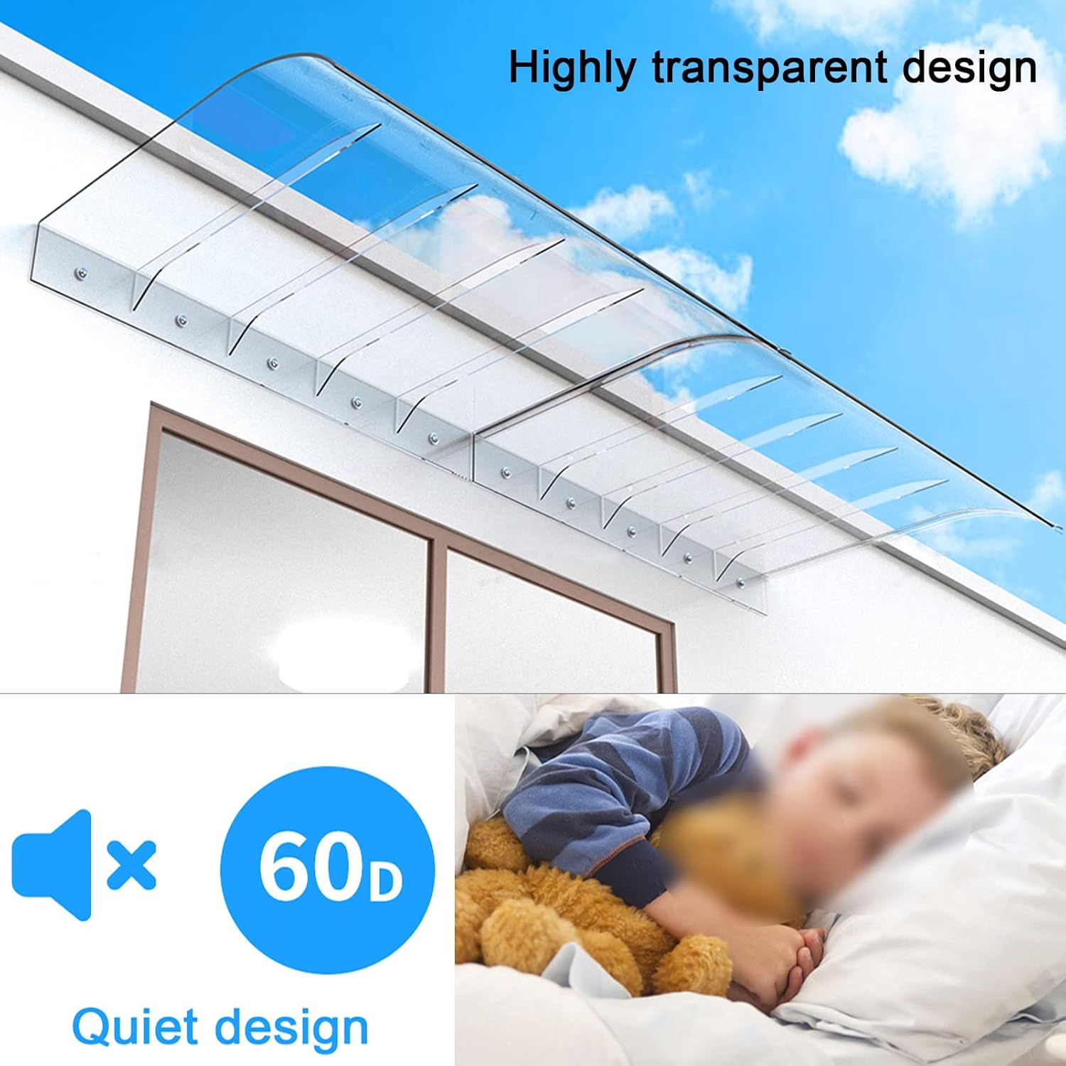 Invisible Window Rain Shelter Cover,Front/Back Door Porch Canopy,Front Door Canopy Outdoor Awning,Door Window Garden Canopy Patio Porch Awning,Curved Polycarbonate Cover (40x130cm/16 x51)