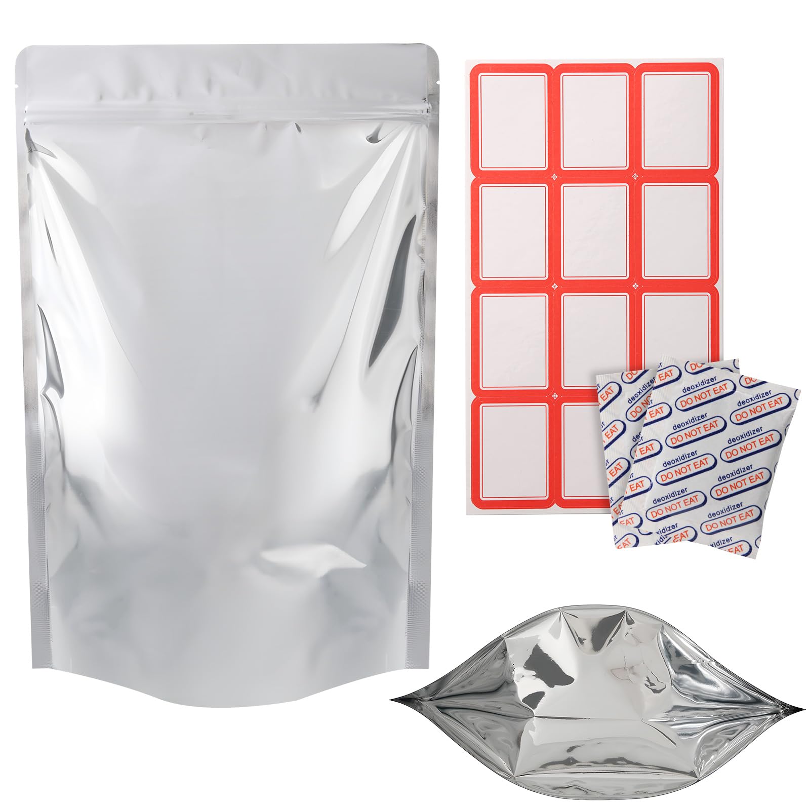 Confezione da 50 sacchetti in Mylar da 1 gallone con assorbitori | Sacchetti in Mylar per la conservazione degli alimenti, 25,4 x 35,5 cm, grandi sacchetti in Mylar per conservare riso