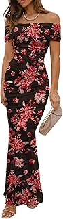 Wedding Guest Dresses for Women 2025 Floral Formal Cocktail Maxi Styles Off The Shoulder Stretch Sexy Bodycon Dress