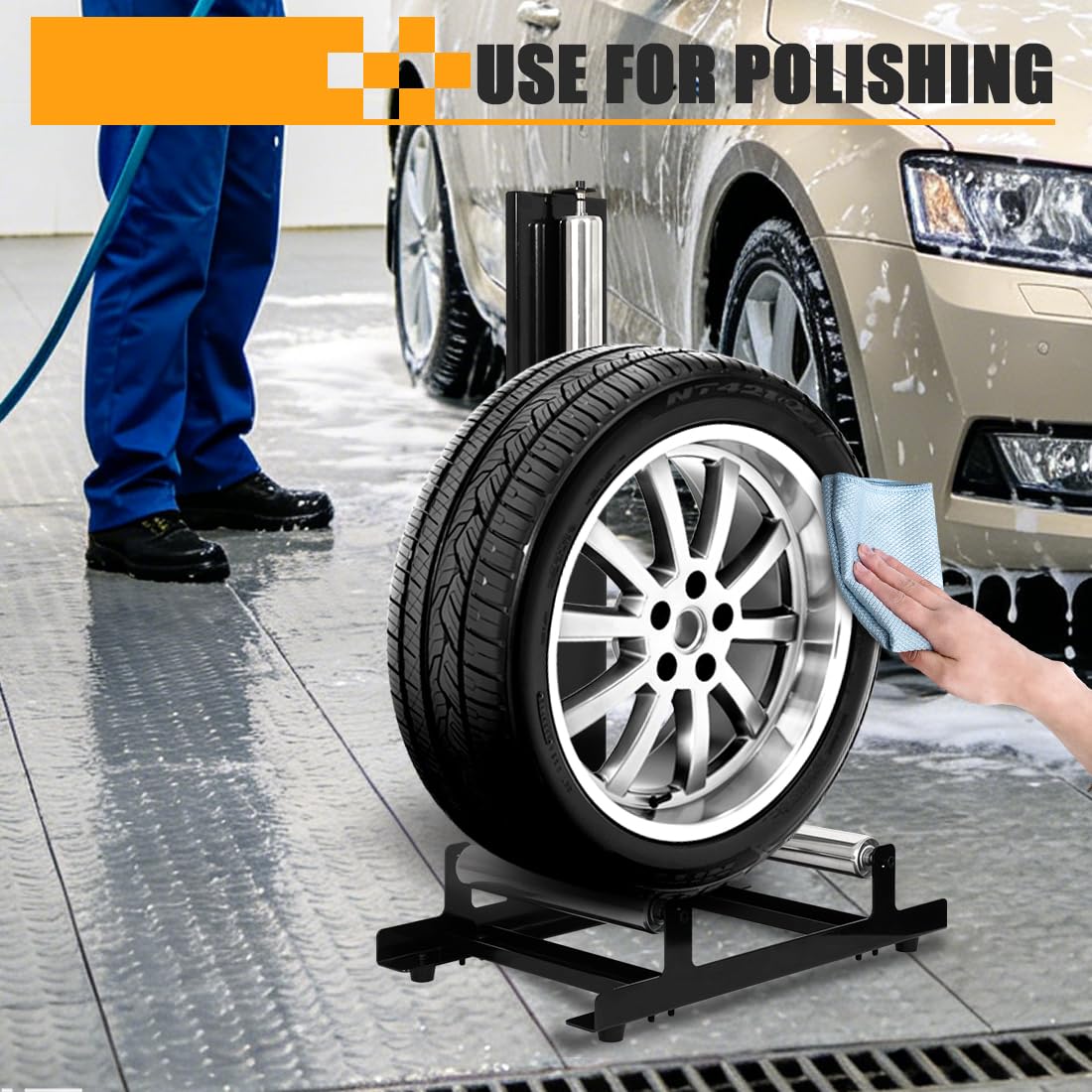 Reifenregal Reinigungsständer Autoreifen Ständer Garagen Zubehör für Reinigen und Polieren von Reifen,Tragkraft 50kg,58x36.5x89cm