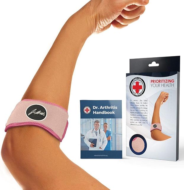 The Ultimate Tennis Elbow & Golfer's Elbow Solution - Tennis Elbow Support Strap for Women & Men, Golfers Elbow Support Brace and Doctor Written Handbook (Pink, Single)