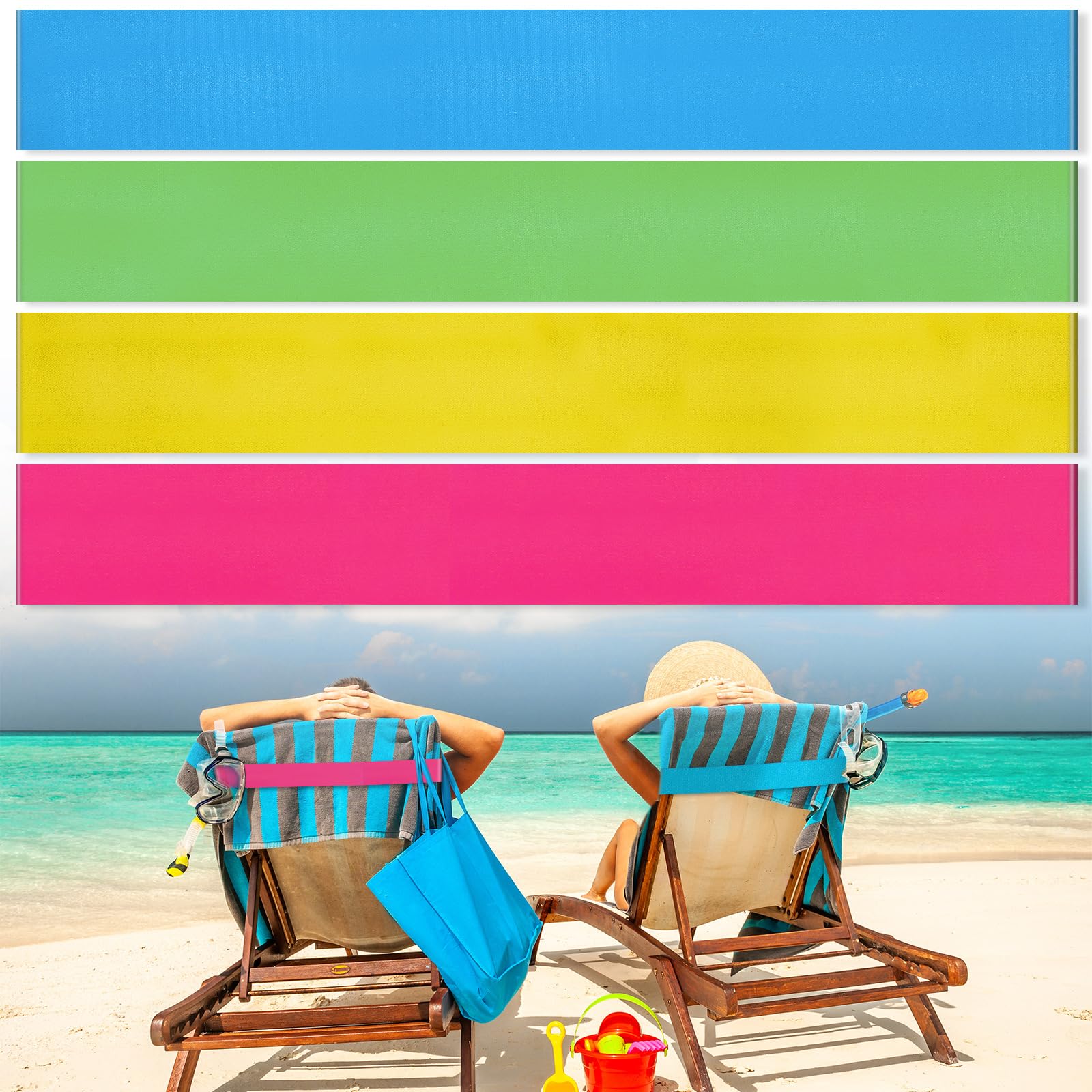 Boao 4 Pack Beach Towel Bands for Chair, Elastic Strap,Pure Color