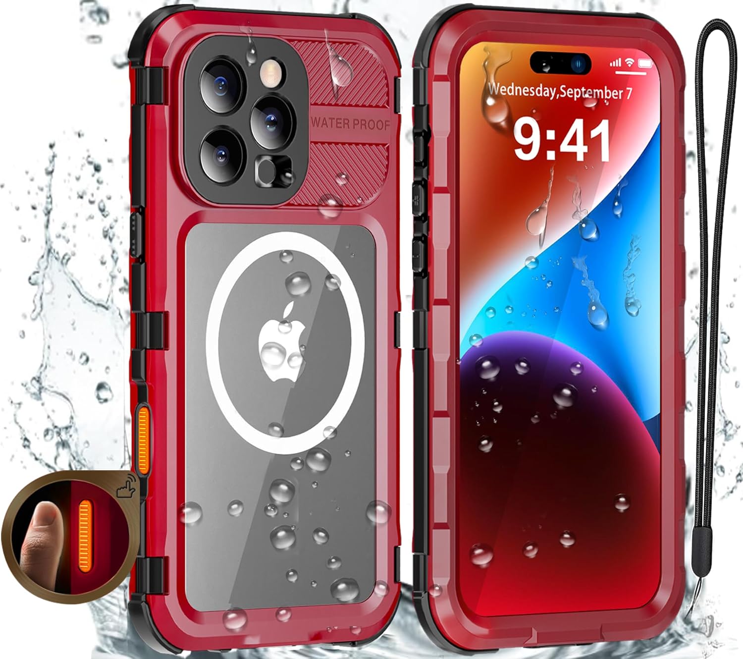 for iPhone 16 Pro Max Waterproof Case Compatible with MagSafe, IP68 Underwater Case Built-in Screen Protector, Heavy Duty Metal 360° Full Body Protection, 12FT Military Grade, 6.9 Inch (Red)