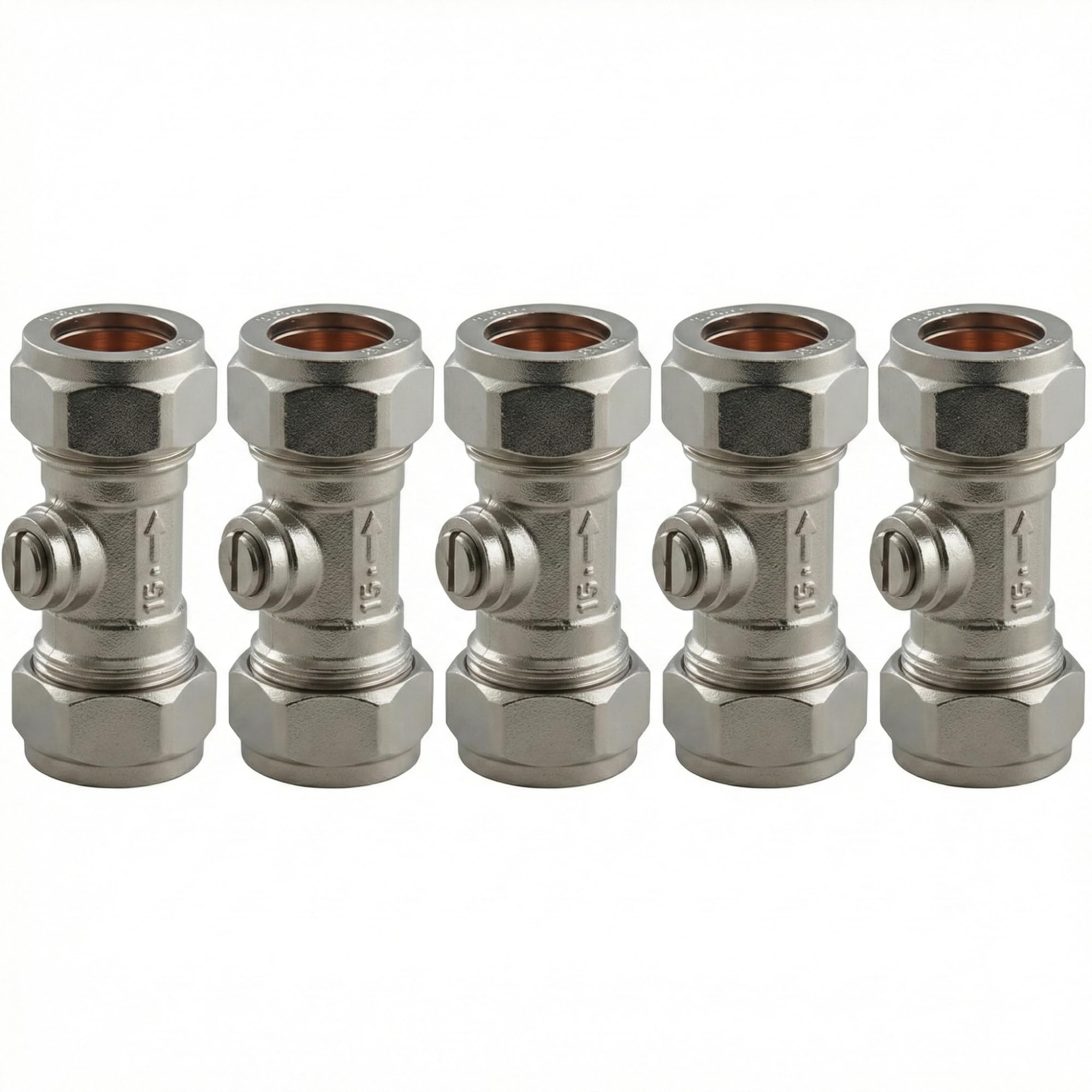 15mm Isolation Valve Pack, Chrome Compression Shut Off Valves for Copper Pipe Plumbing, Quarter Turn Water Isolation Valves for Taps, Toilets & Appliances (5)