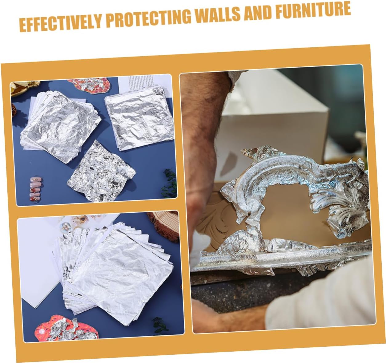 HOMSFOU 150pcs Craft Foil Sheets Silver Foil Sheets Art DIY Furniture Decoration Multi-use