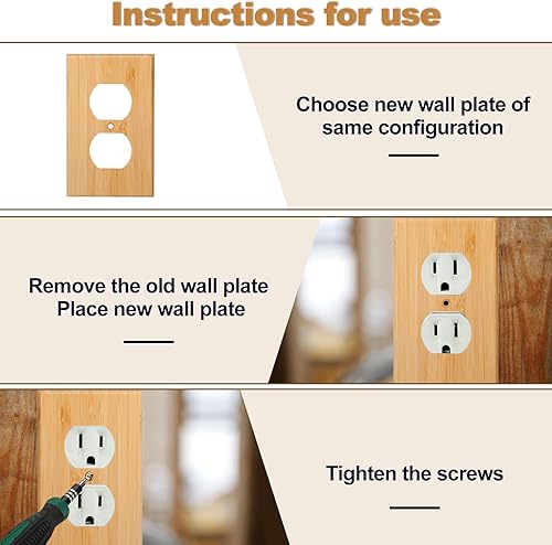 Miniatura 3 de Pinkunn 20 placas de interruptor de luz de salida de madera maciza de doble orificio de 4.5 x 2.76 pulgadas, cubierta de interruptor de luz de