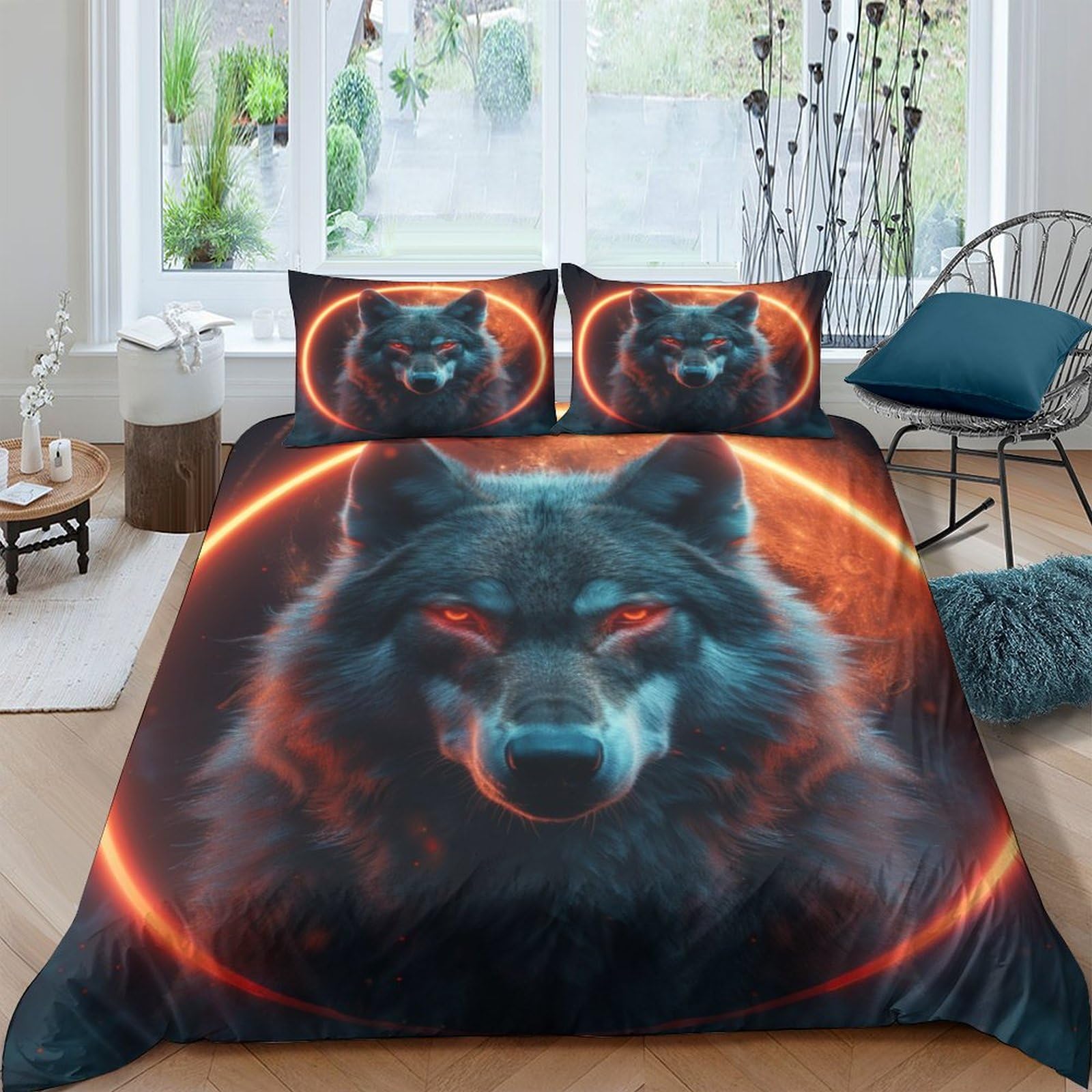 BARDYS Wolf Quilt Cover 3D Print Wild Animals Comforter Covers Duvet Cover for Teens And Adults Soft Microfiber Bedding Set with Pillow Cases with Zipper Closure 3 Pieces Double（200x200cm）