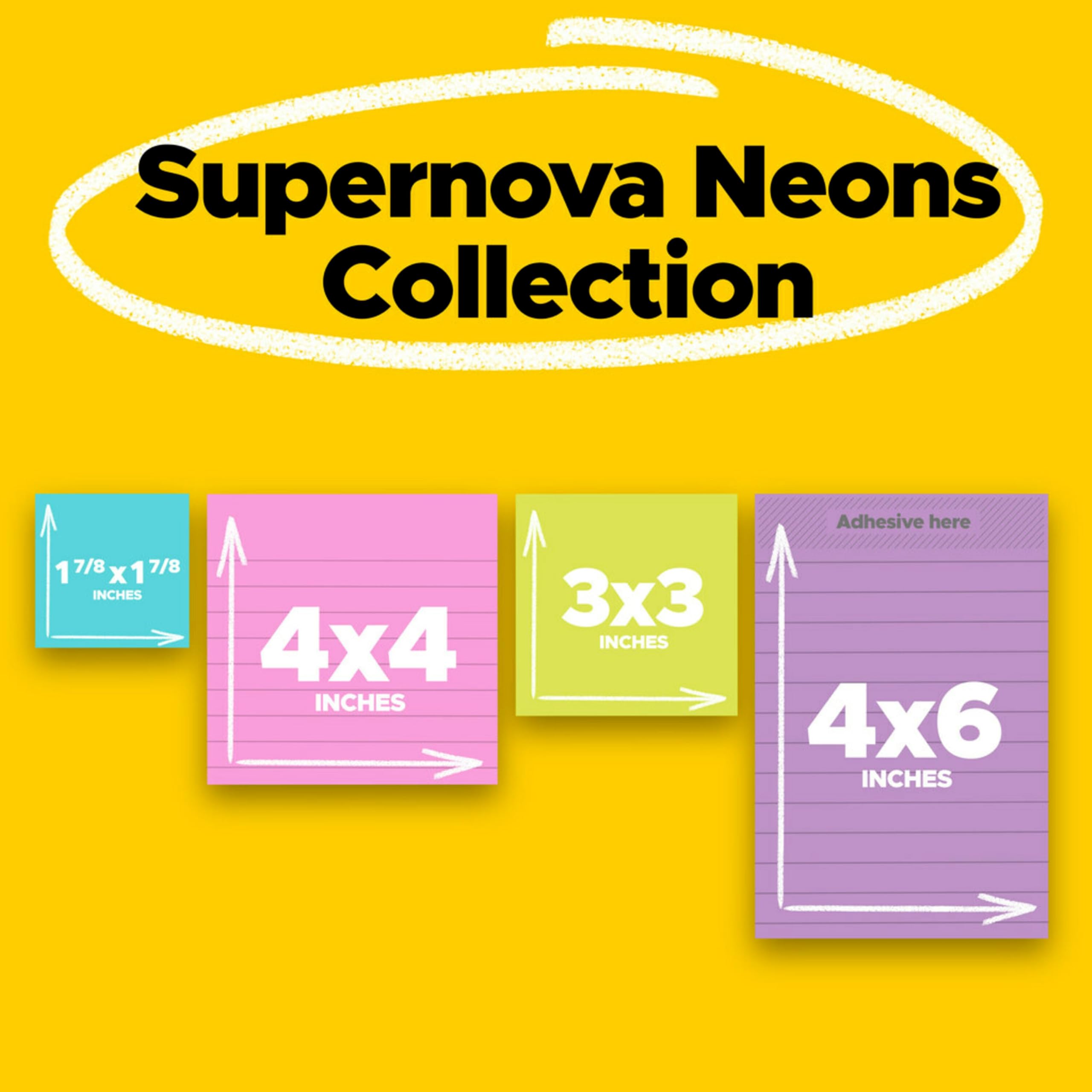 Post-it Super Sticky linierte Notizblöcke, 4 Haftnotizblöcke, Multigröße, Schulbedarf für Schüler, ideal für Lehrbücher, Notizbücher, Wände und vertikale Oberflächen, Supernova Neons Collection