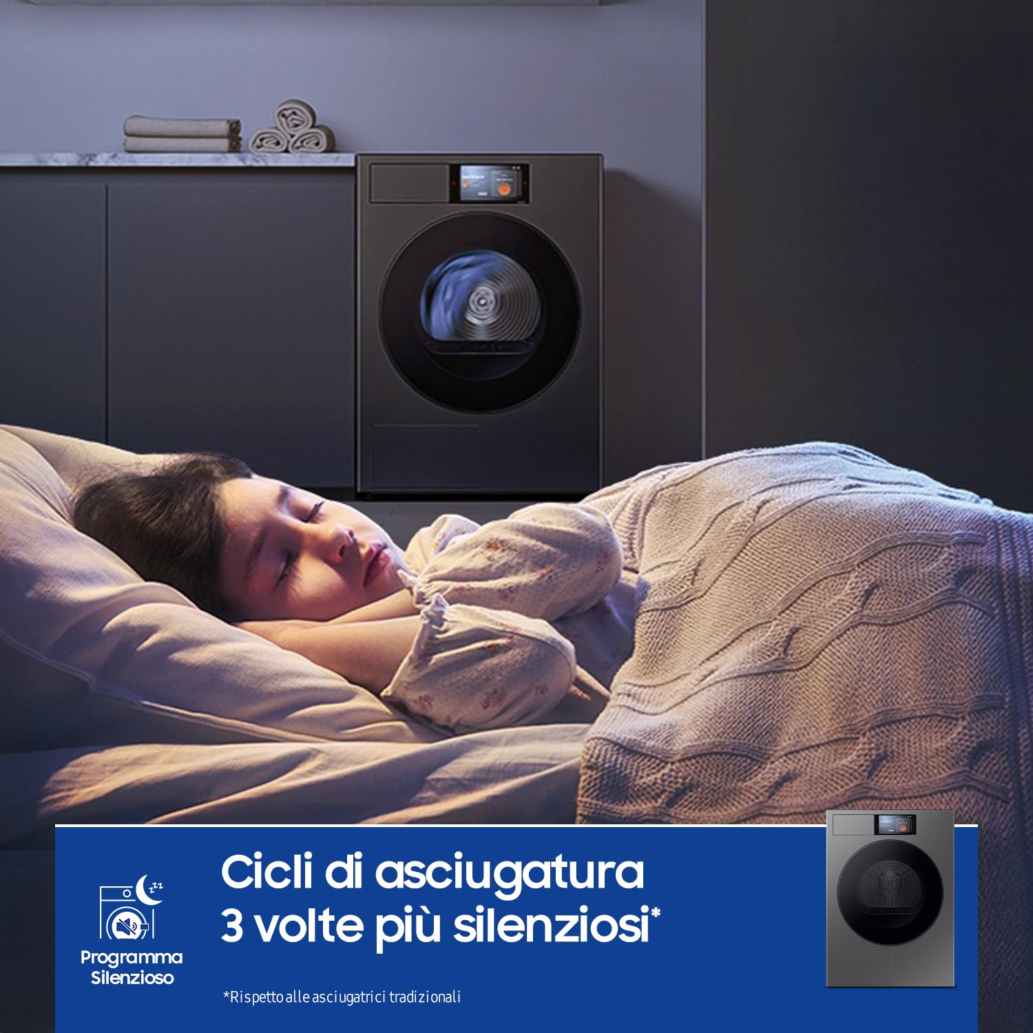 Samsung Asciugatrice Bespoke AI DV90F09F4S/U3, 9 kg, Pompa di Calore, Wifi, Controllo Vocale, Display AI Home, AI Dry, Carica Frontale, 60L x 85H x 60P cm