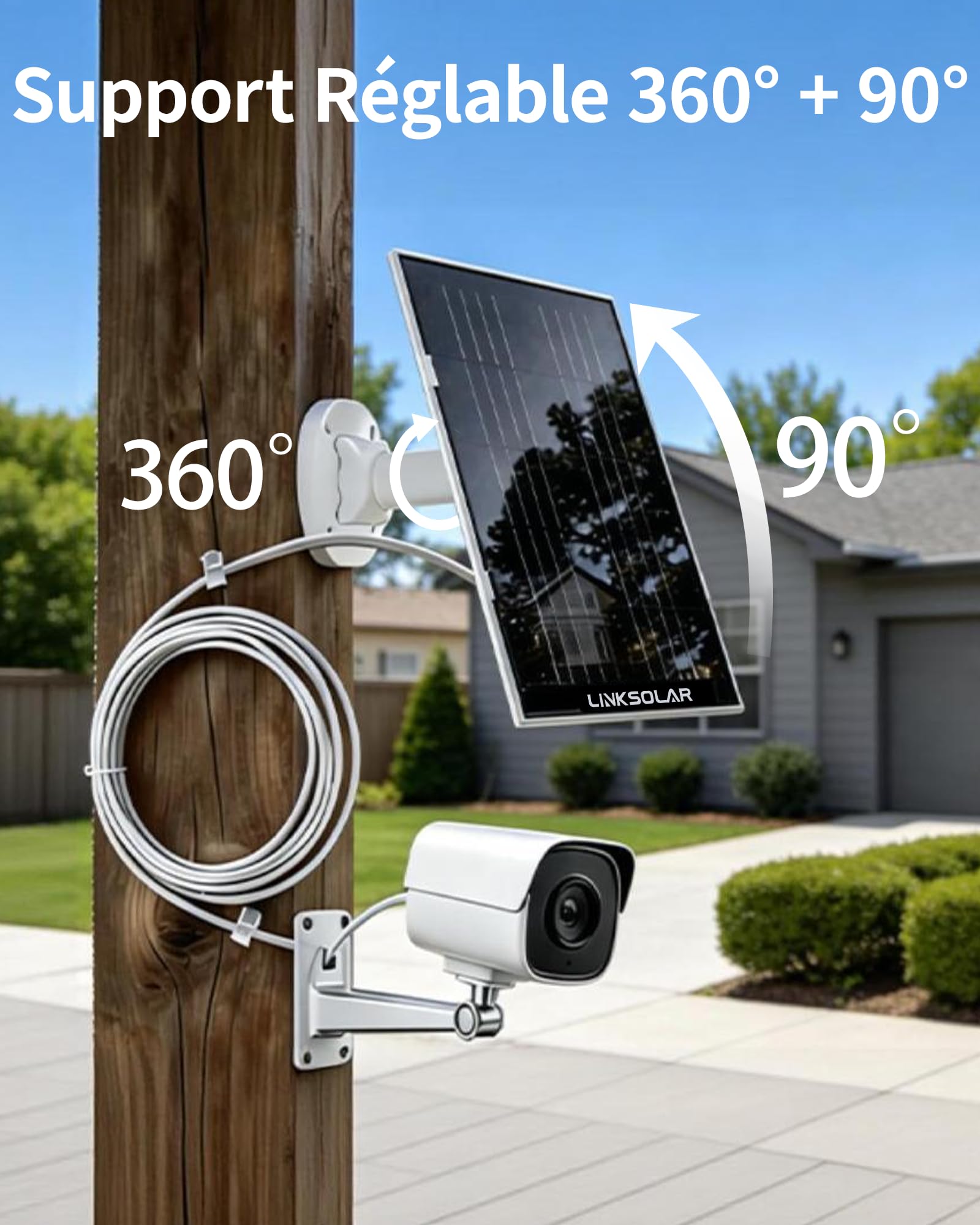 Panneau solaire 8W pour caméra Ring, Micro USB, DC et USB-C