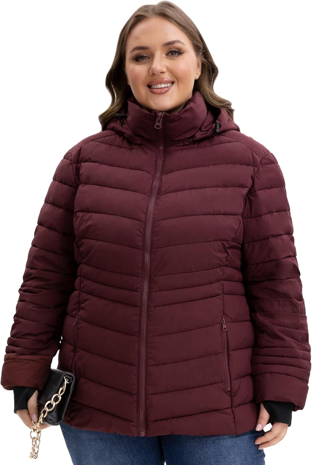 ANOTHER CHOICE Women Plus Size Puffer Jacket, Warm Quilted Puffer Coat Lightweight Puffy Jacket with Hood