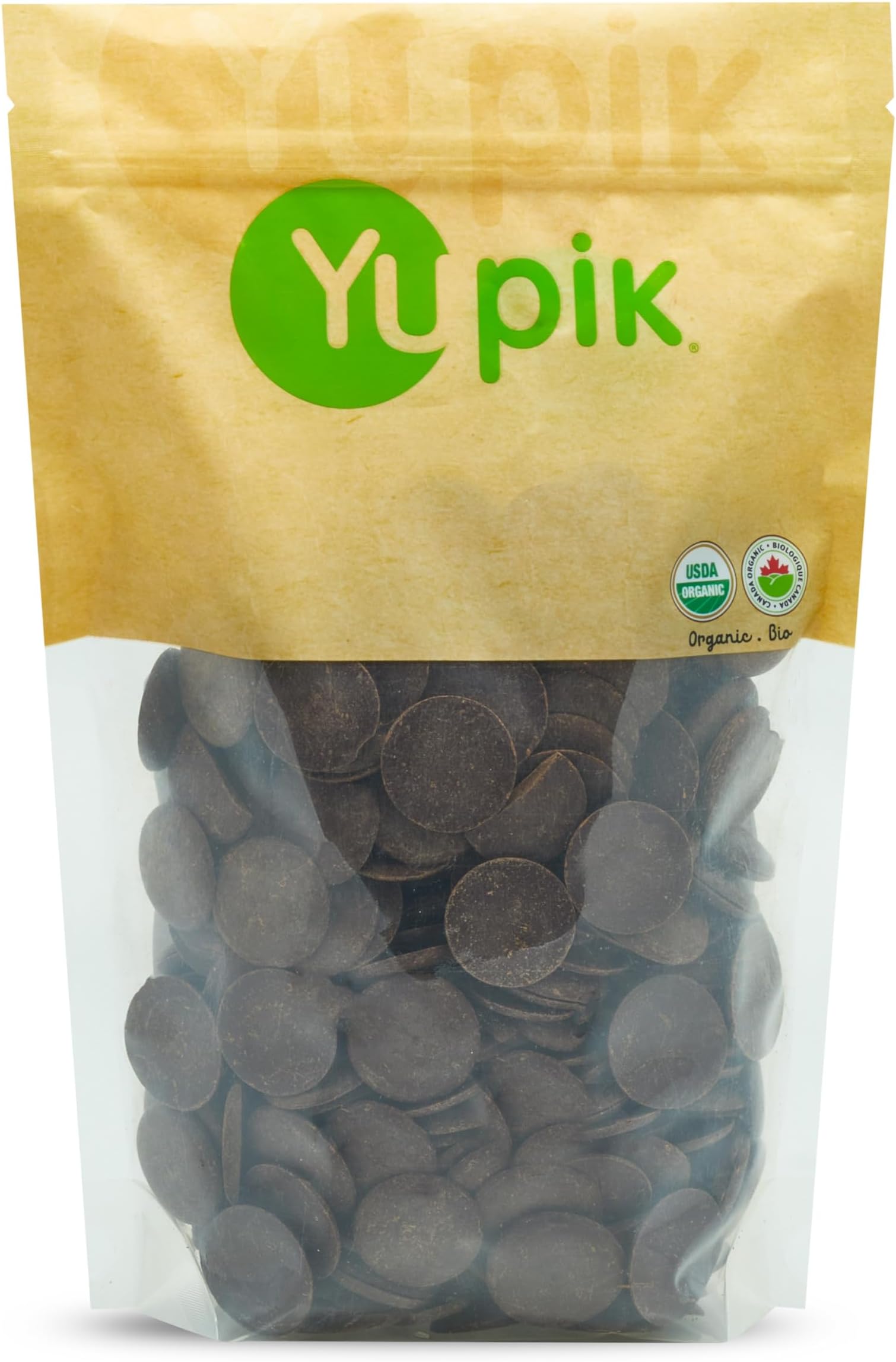Yupik Organic Dark Chocolate Wafers, 70% Cacao, 2.2 lb (35.2 oz), Vegan, Gluten-Free, GMO-Free, Kosher, Dairy-Free, Rich Dark Chocolate, Melts Smoothly, Ideal for Snacking, Baking, Coating & Topping