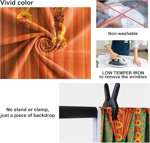 Miniatura 5 de Baocicco Cortina de telón de fondo verde naranja de 10 x 8 pies para ceremonia de boda, estilo indio retro, telón de fondo para fotos, decoración de