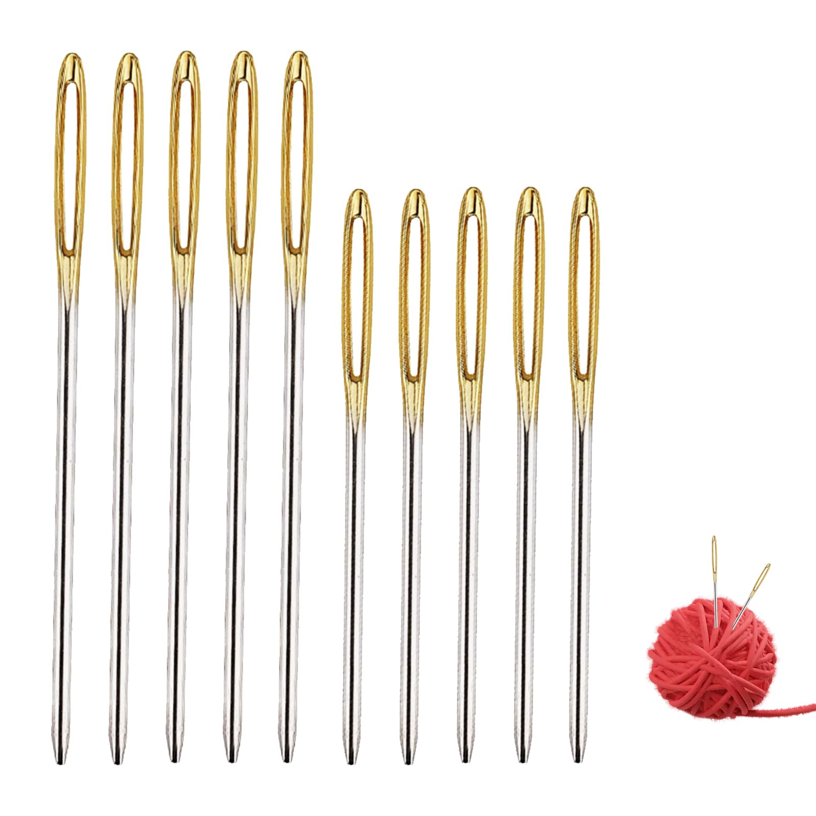 10 Pieces Large Eye Blunt Needles,Gold Large Eyed Blunt Ended Hand Sewing Needles Easy Thread Big Eye Yarn Wool Knitting Needle for Yarn Sewing Darning