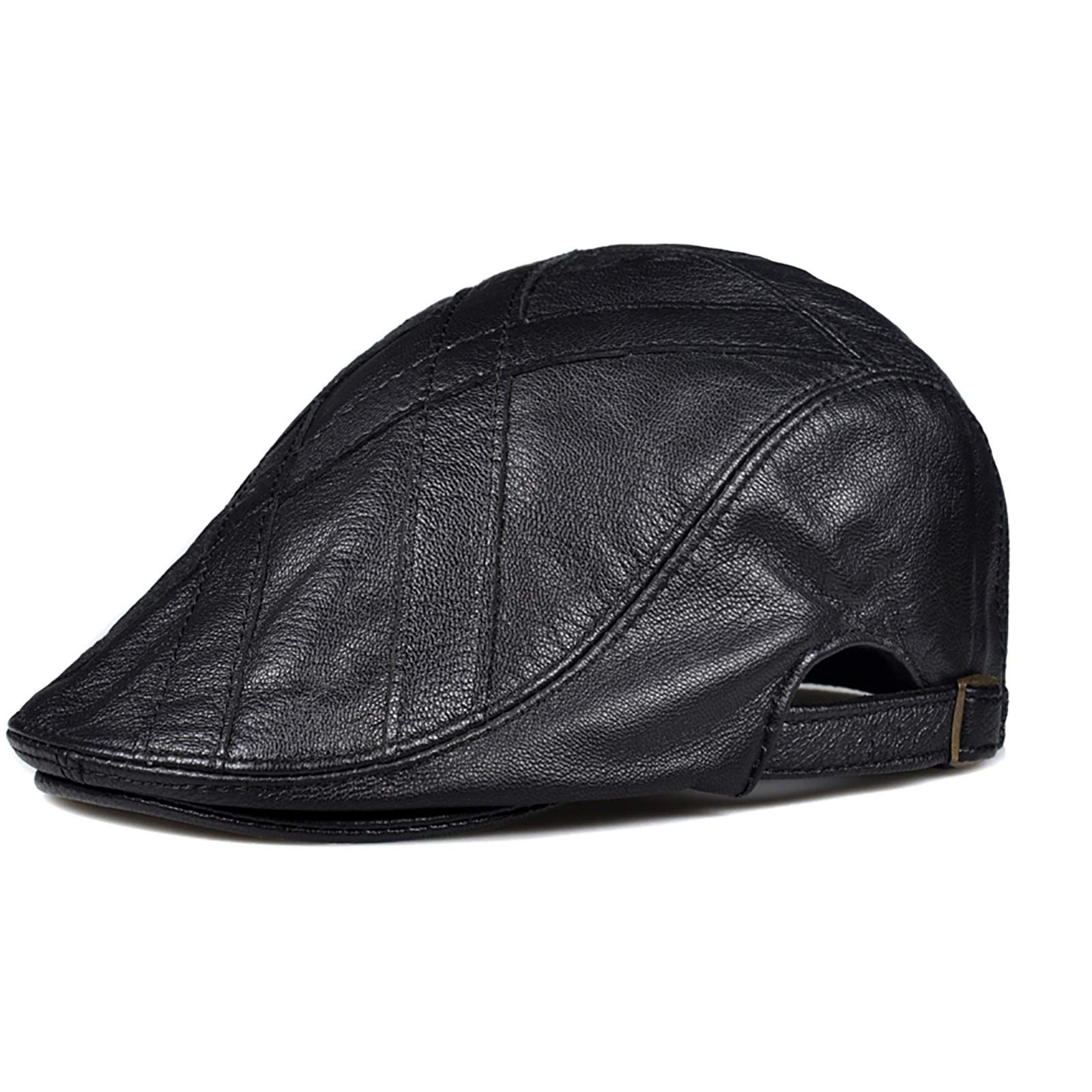 G&F Pelle Berretto Uomini Pelle Pecora Cappello Piatto Tenere Caldo Cappello Regolabile Inverno 56-61 Cm per Anziani (Color : Black, Size : 2XL)