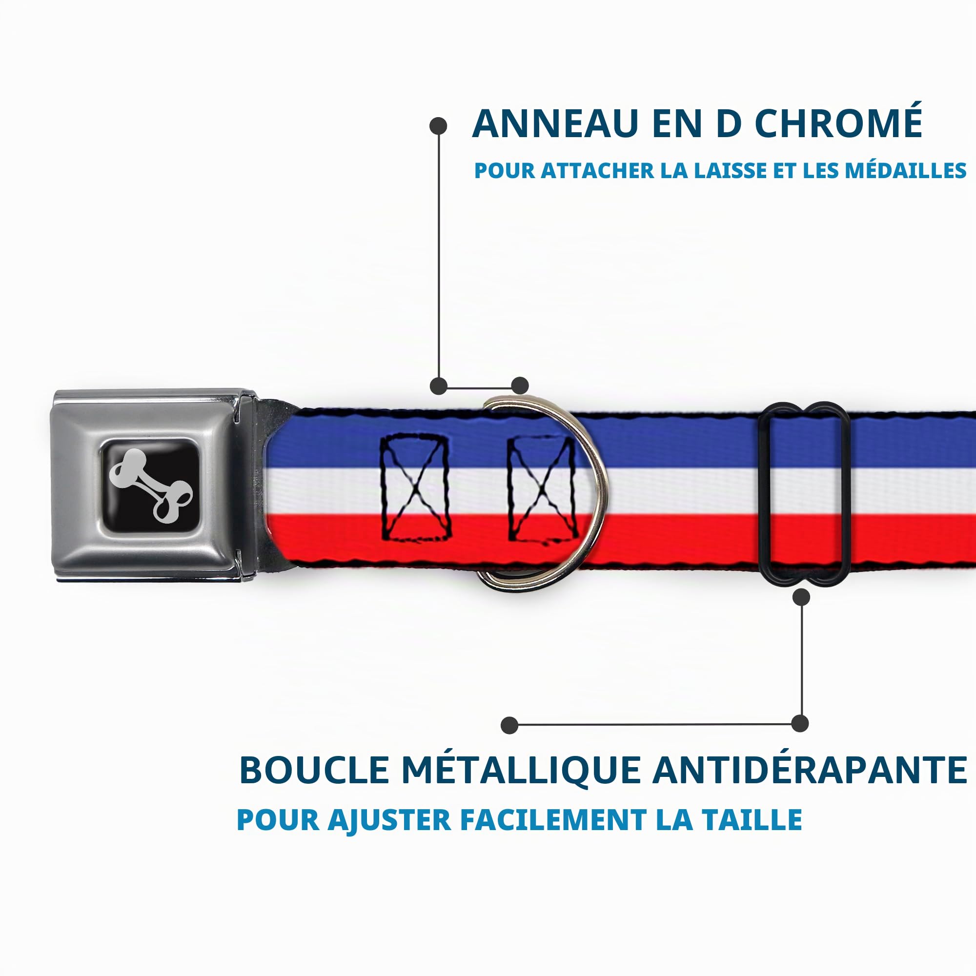 Buckle Down 9–38,1 cm Rayures Rouge/Blanc/Bleu Collier de Chien en Forme d'os, Petite