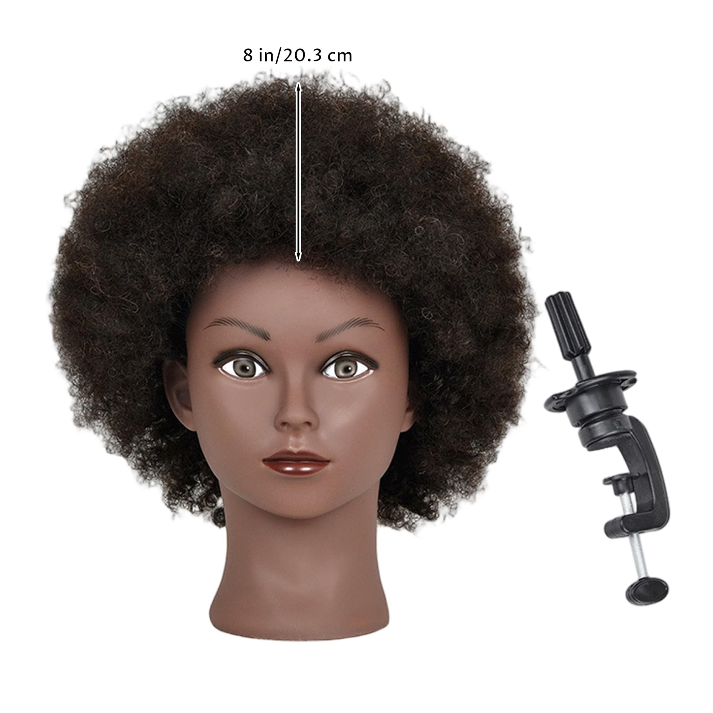 Schaufensterpuppenkopf mit Haaren, Afro-Locken, Schaufensterpuppenkopf, Echthaar, für Friseurpraxis, Kosmetikpuppe, Haarstyling, Verlängerung, Flechten, Bleichen, Färben, 20, 3 cm