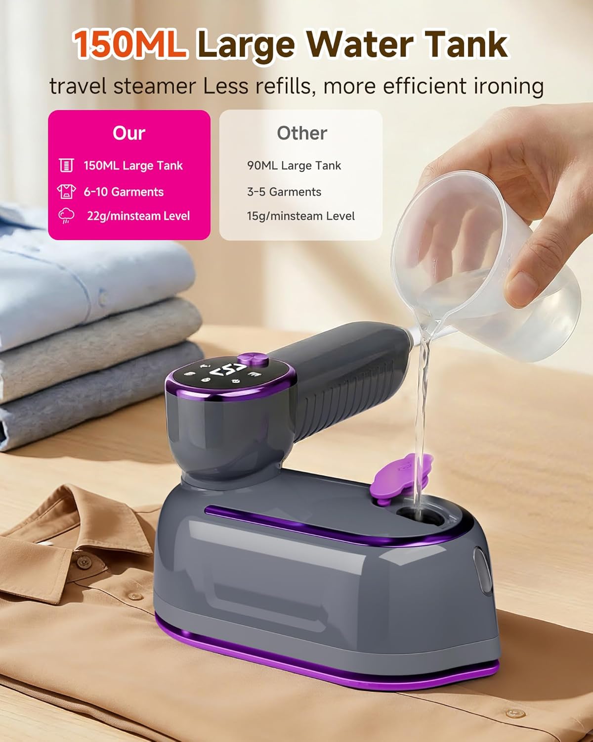 Steamer for Clothes, Travel Steamer, 2 in 1 Clothes Steamer Handheld, 1200W 4 Modes 10s Fast Heat-Up, 180° Rotating Handle Ceramic Soleplate, 6.23FT Extended Power Cord, for Travel Home Office