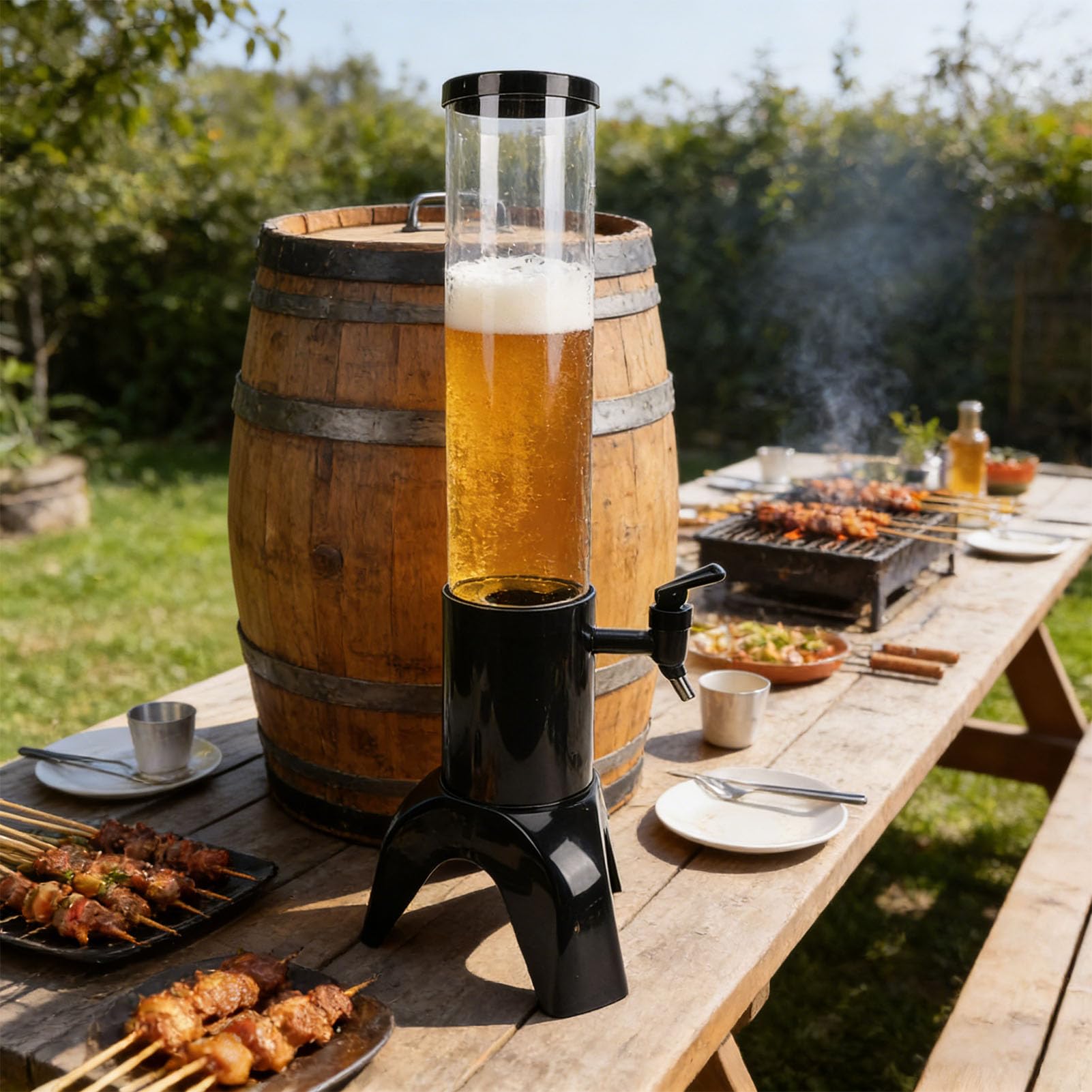 Ejoyous Tour de Boissons Distributeur de Tour de Mimosa en Plastique 1,5 L avec Tube à Glace Serveur de Boissons de Table pour Fêtes Pubs Restaurants Noir pour Service de Jus de Cocktail